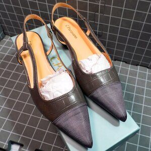 C Paravano Crocodile Print Slingback Shoes Gray Crocs Size 6.5